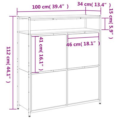 vidaXL Шкаф за обувки с 4 флип чекмеджета сонома дъб 100x34x112 см