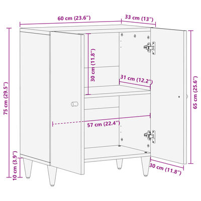 vidaXL Страничен шкаф 60x33x75 см манго масивно дърво