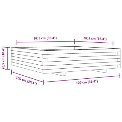 vidaXL Градинска кашпа восъчнокафява 100x100x26,5см борово дърво масив