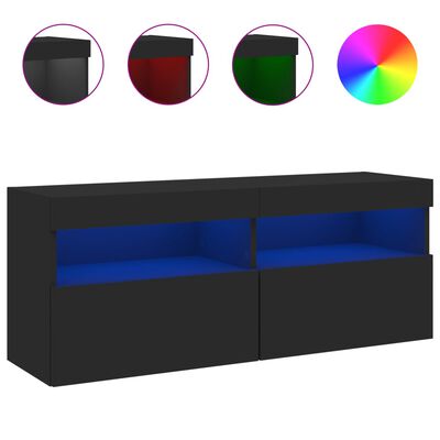 vidaXL Стенен ТВ шкаф с LED осветление, черен, 100x30x40 см