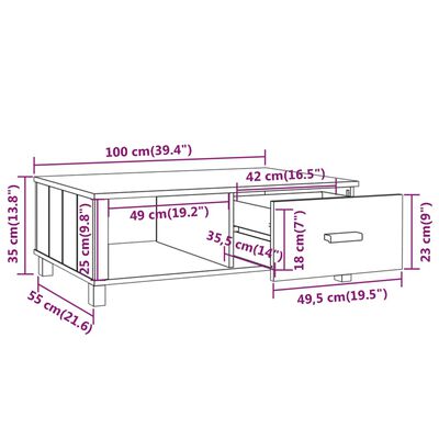 vidaXL Кафе маса HAMAR тъмносива 100x55x35 см борово дърво масив