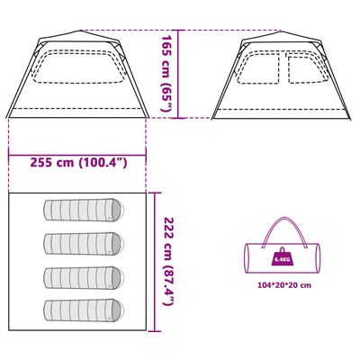 vidaXL Къмпинг палатка куполна 4-местна зелена бързо освобождаване