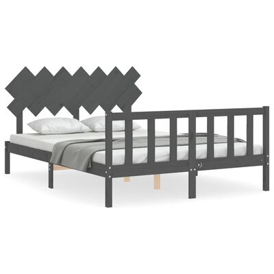 vidaXL Рамка за легло с табла сива 5FT King Size масивно дърво