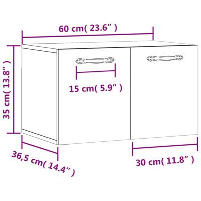 vidaXL Стенен шкаф, бял, 60x36,5x35 см, инженерно дърво