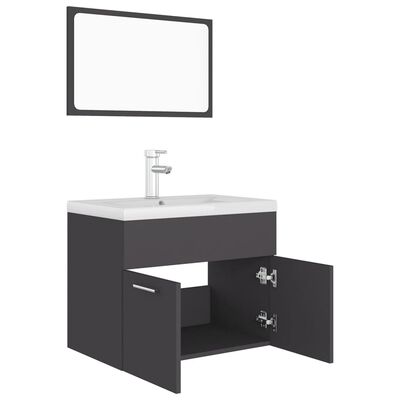 vidaXL Комплект мебели за баня, сив, инженерно дърво