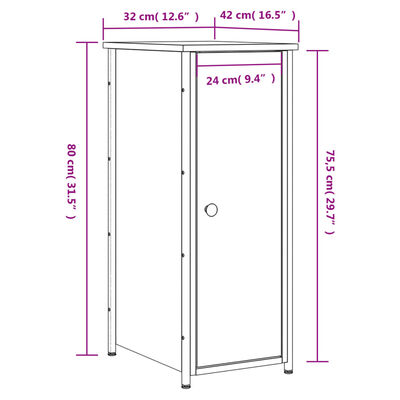 vidaXL Нощно шкафче, черно, 32x42x80 см, инженерно дърво