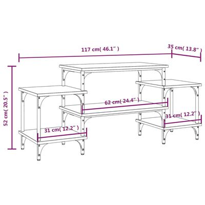 vidaXL ТB шкаф, опушен дъб, 117x35x52 см, инженерно дърво