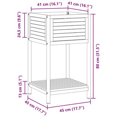 vidaXL Градинска кашпа с рафт 45x45x80 см масивна акация и стомана