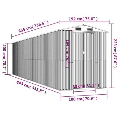 vidaXL Градински навес светлокафяв 192x855x223 см поцинкована стомана