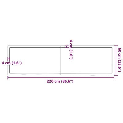 vidaXL Плот за маса тъмнокафяв 220x60x(2-6) см обработен масивен дъб