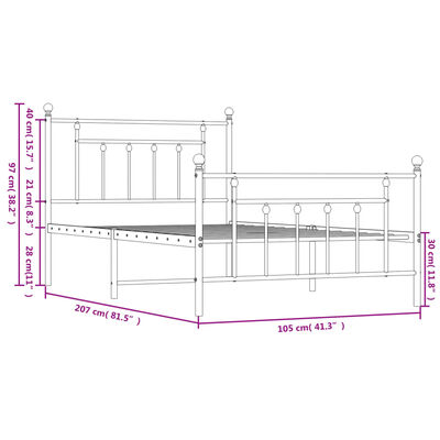 vidaXL Метална рамка за легло с горна и долна табла, бяла, 100x200 см