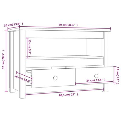 vidaXL ТВ шкаф, 79x35x52 см, бор масив