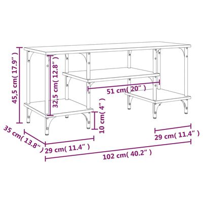 vidaXL ТВ шкаф, опушен дъб, 102x35x45,5 см, инженерно дърво