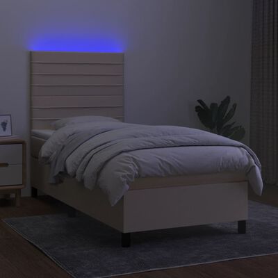 vidaXL Боксспринг легло с матрак и LED, кремава, 90x190 см, плат