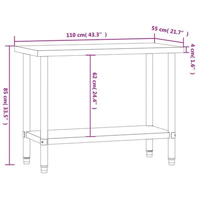 vidaXL Кухненска работна маса, 110x55x85 см, неръждаема стомана