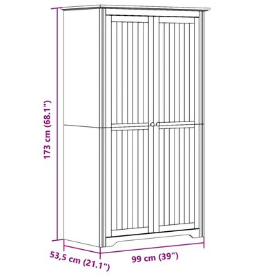 vidaXL Гардероб BODO, бял, 99x53,5x173 см, бор масив