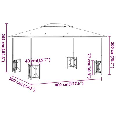 vidaXL Беседка със странични стени и двоен покрив, 3х4 м, антрацит