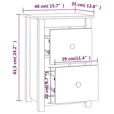 vidaXL Нощно шкафче, сиво, 40x35x61,5 см, борово дърво масив