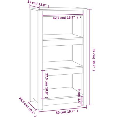 vidaXL Библиотека, бяла, 50x35x97 см, борово дърво масив