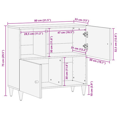 vidaXL Страничен шкаф 80x33x75 см манго масивно дърво