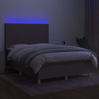 vidaXL Боксспринг легло с матрак и LED, таупе, 140x200 см, плат