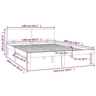 vidaXL Рамка за легло, бор масив, 140х200 см