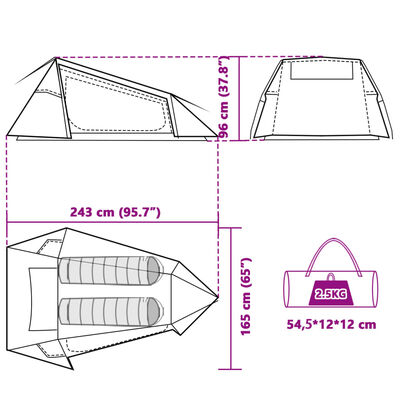 vidaXL Къмпинг палатка тунелна 2 души бял затъмняващ плат водоустойчив