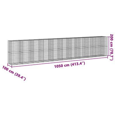 vidaXL Габионна кошница с капак, 1050x100x200 см, поцинковано желязо