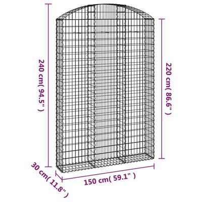 vidaXL Дъговидна габионна кошница 150x30x220/240 см поцинковано желязо