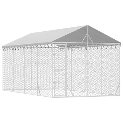 vidaXL Външна клетка за куче с покрив сребриста 3x6x2,5 м стомана