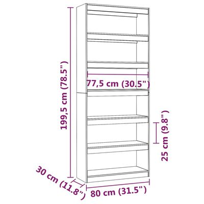 vidaXL Библиотека/разделител за стая, 80x30x199,5 см, бор масив