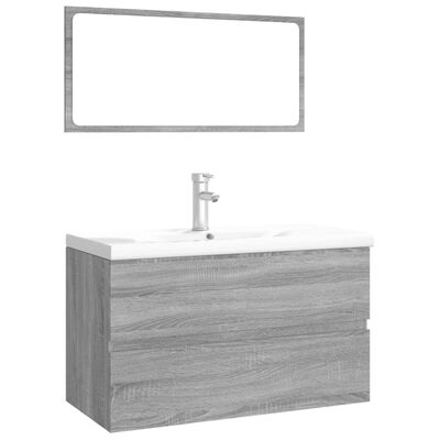 vidaXL Комплект мебели за баня, сив сонома, инженерно дърво