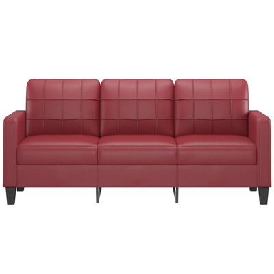 vidaXL 3-местен диван, виненочервен, 180 см, изкуствена кожа