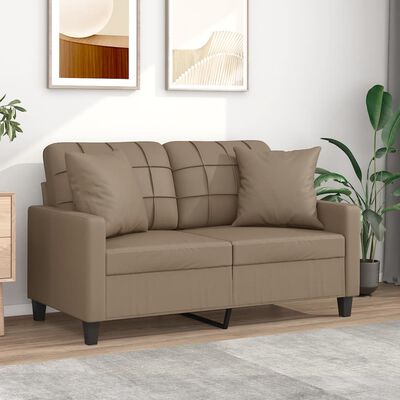 vidaXL 2-местен диван с декоративни възглавници капучино 120 см