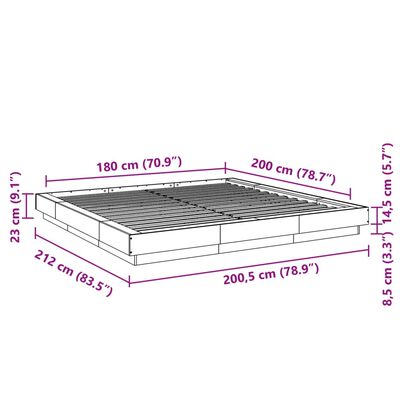 vidaXL Рамка за легло с LED осветление, бетонно сива, 180x200 см