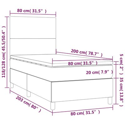 vidaXL Боксспринг легло с матрак и LED, тъмносиво, 80x200 см, кадифе