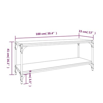 vidaXL ТB шкаф, опушен дъб, 100x33x41 см, инженерно дърво и стомана