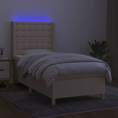 vidaXL Боксспринг легло с матрак и LED, кремаво, 100x200 см, плат