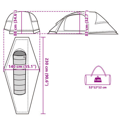 vidaXL Куполна къмпинг палатка, 1-местна, зелена, водоустойчива