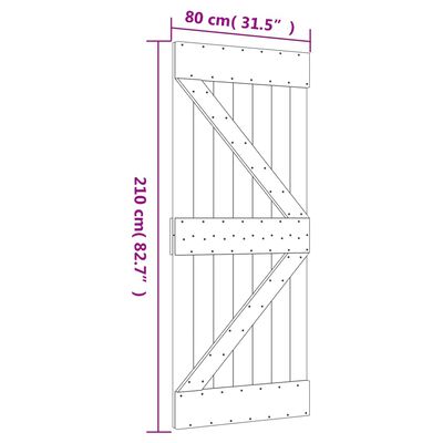 vidaXL Плъзгаща врата с монтажни части, 80x210 см, борово дърво масив