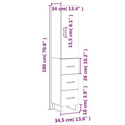 vidaXL Висок шкаф, бетонно сив, 34,5x34x180 см, инженерно дърво