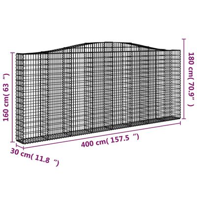 vidaXL Габионни кошници арка 3 бр 400x30x160/180 см поцинковано желязо