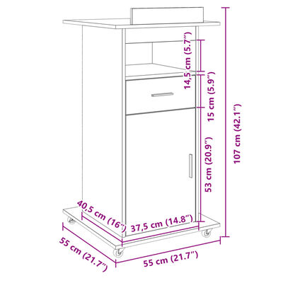 vidaXL Катедра с колелца опушен дъб 55x55x107 см инженерно дърво