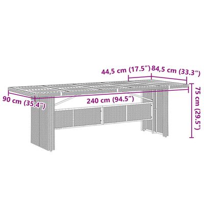 vidaXL Градинска маса със стъклен плот сива 240x90x75 см полиратан