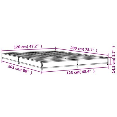 vidaXL Рамка за легло, опушен дъб, 120x200 см, инженерно дърво и метал