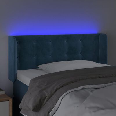 vidaXL LED горна табла за легло, тъмносиня, 103x16x78/88 см, кадифе