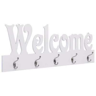 vidaXL Стенна закачалка за палта WELCOME, бяла, 74x29,5 см