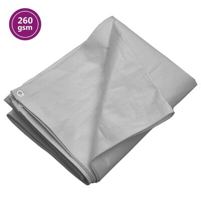 vidaXL Брезент, 260 г/м², 6x12 м, сив, HDPE