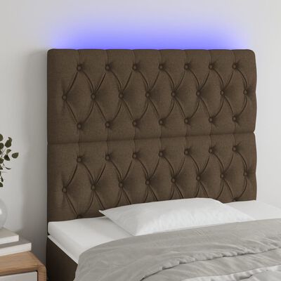 vidaXL LED горна табла за легло, тъмнокафява, 90x7x118/128 см, плат