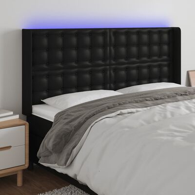 vidaXL LED горна табла за легло, черна, 163x16x118/128 см